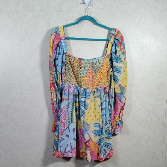 09565 Farm Rio Summer Tapestry Smocked Mini Dress S - Picture 1 of 12